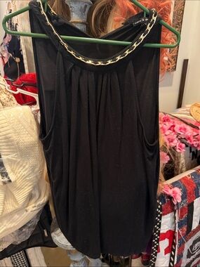 Cable & Gauge Black Sleeveless Tank with Gold Chain Trim
